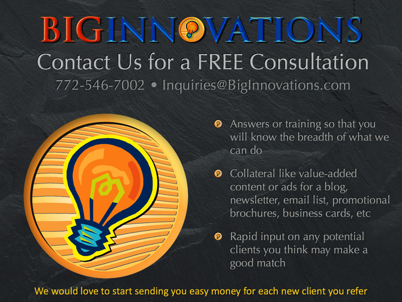 contact big innovations for more information