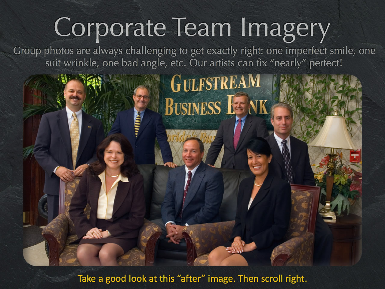 Corporate team images almost always have at least a few flaws that can be corrected