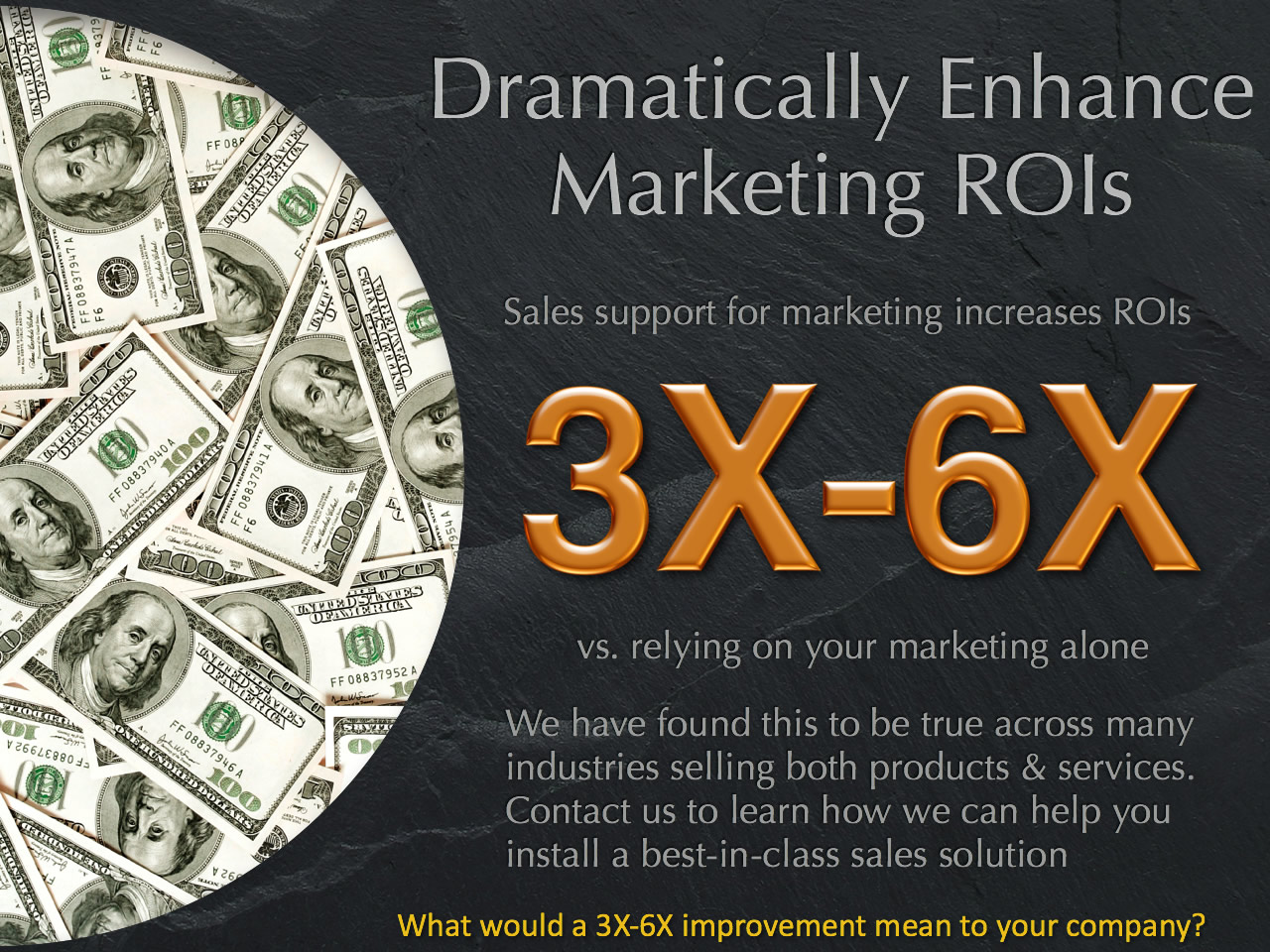 Sales team support for a marketing-only business can lift sales 3 to 6 times vs. marketing alone