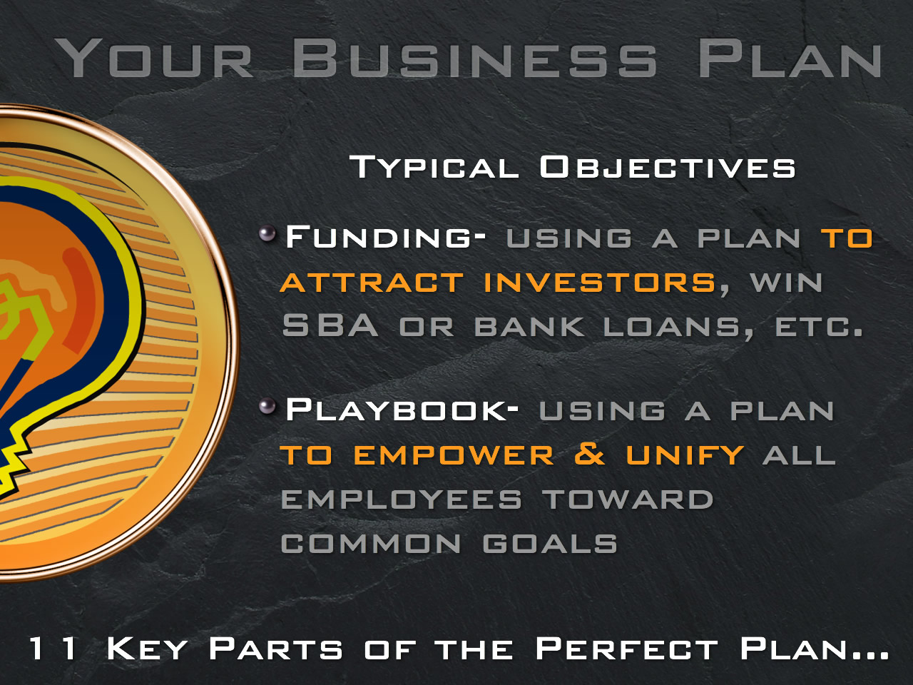 Business plan objectives: raise money and company playbook to mobilize your human resources