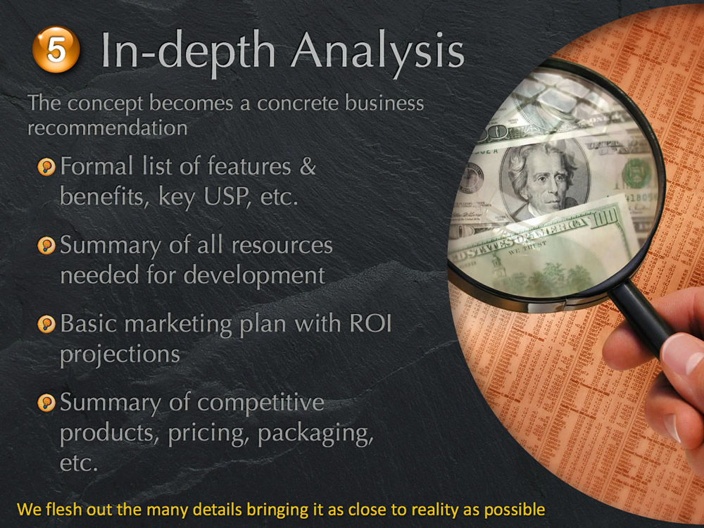 Product Development Step 5: In-depth Analysis. Work up the FAB, Key USP, resources needed for development and launch